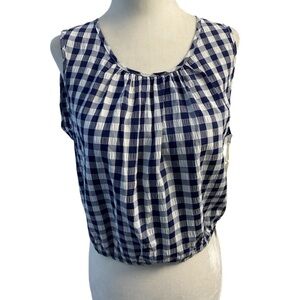 Laura Ashley NWT Blue and White Gingham Sleeveless Top Size S
